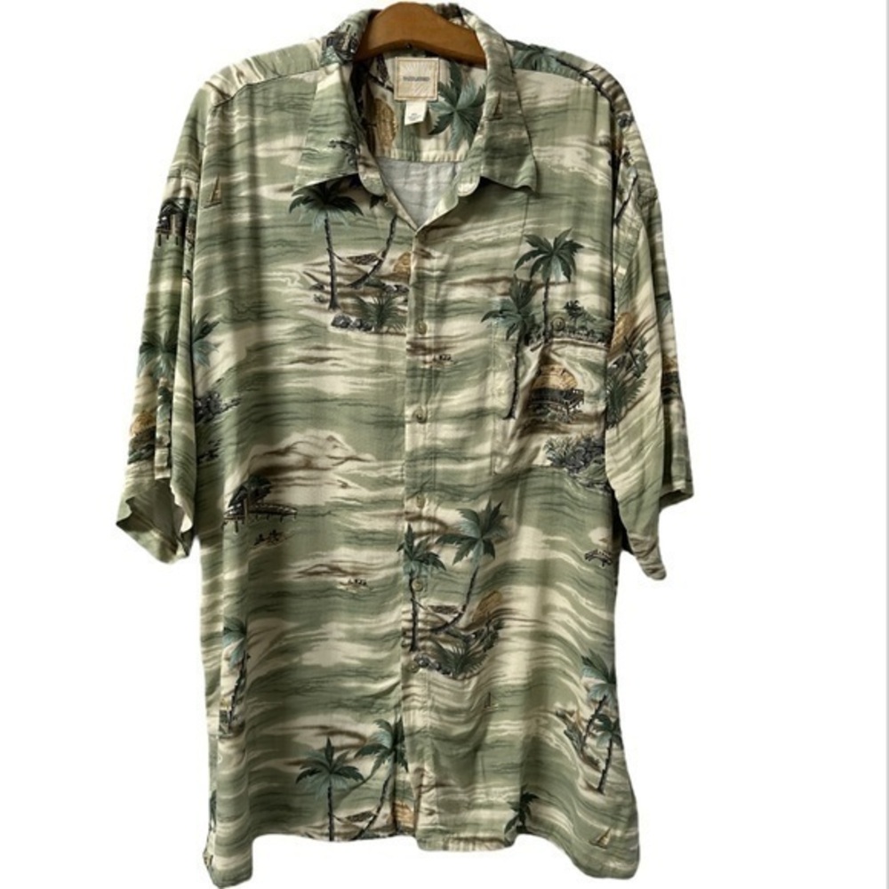 Saddlebred Hawaiian‎ Shirt Mens XXL Palm Tree Green Rayon Button Up Shirt (930)